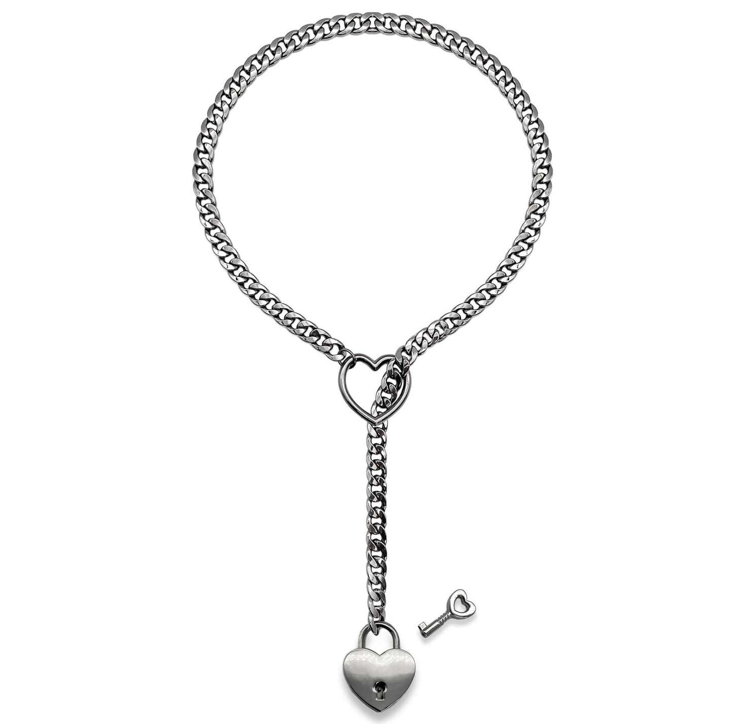 Heart Lock slip chain necklace heart O-ring, Punk Rock Cuba long necklace